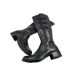 ATTENTION Tabloid Womens Black Faux Leather Dress Boot 3 side buckle Size 6 M
